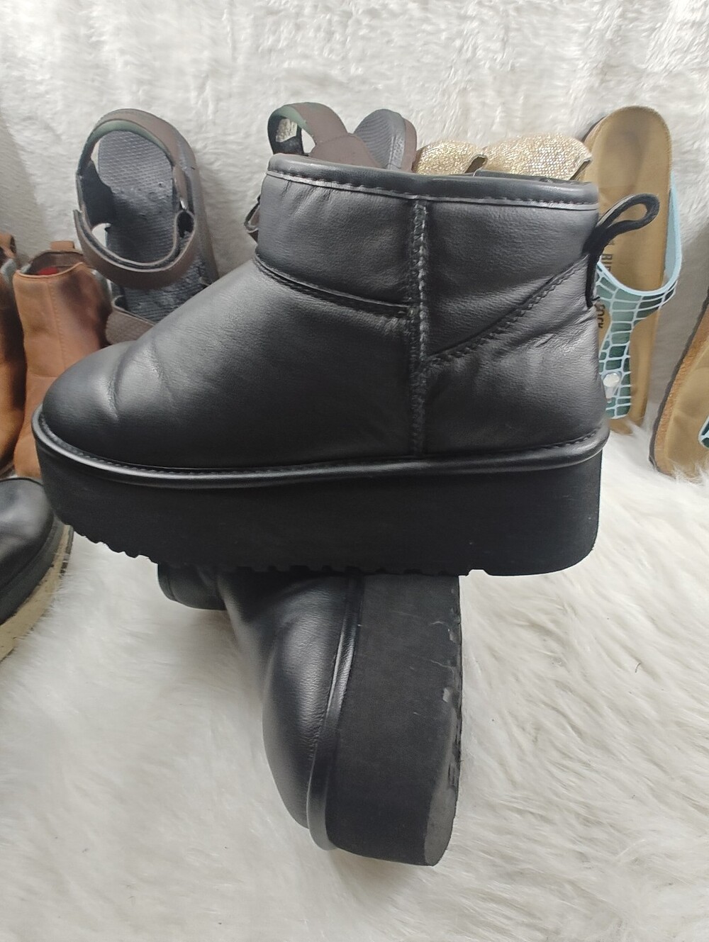 Project Cloud Black Leather Platform Cozy Ankle Boots – Women's Size 9M - Picture 7 of 12
